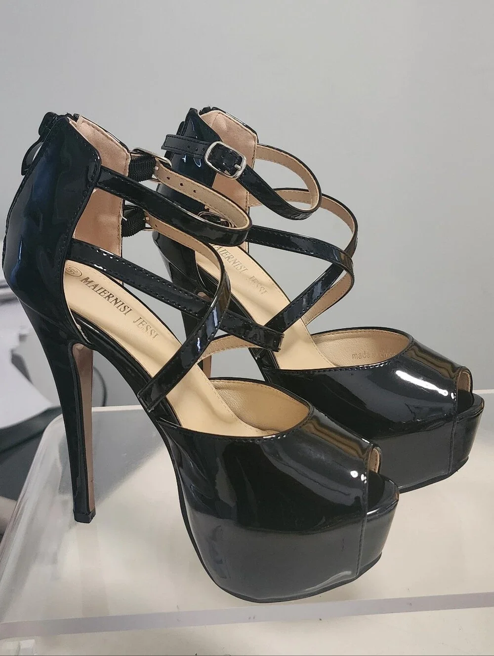 Black Patent Strappy Platform Heels